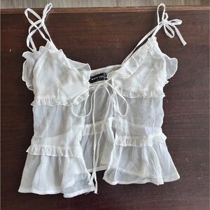 White Fox Boutique Sheer White Ruffle Blouse